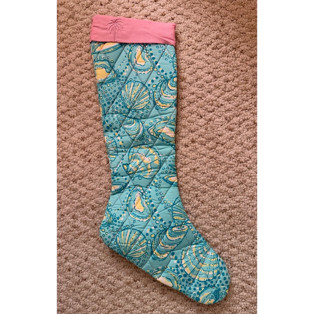 NEW Lilly Pulitzer Shell Print Christmas Stocking with Pink Trim